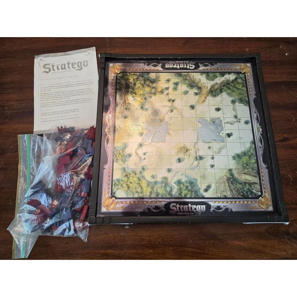 Hasbro Stratego Onyx Edition Board Game Silver Foil Wood Tokens 2009 Complete